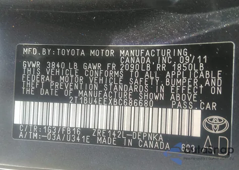 2011 Toyota Corolla Le z USA, uszkodzony, nr VIN 2T1BU4EEXBC686680